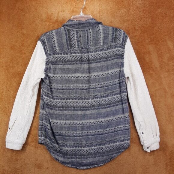 OPENING CEREMONY Top Womens Small Gray Stripe Button Up Shirt Pocket Linen Wool - Picture 3 of 7